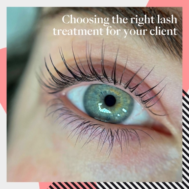 Close up of lash treatment results with blog title