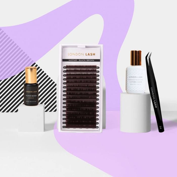 Selection of London Lash products with Nouveau Beauty branded background