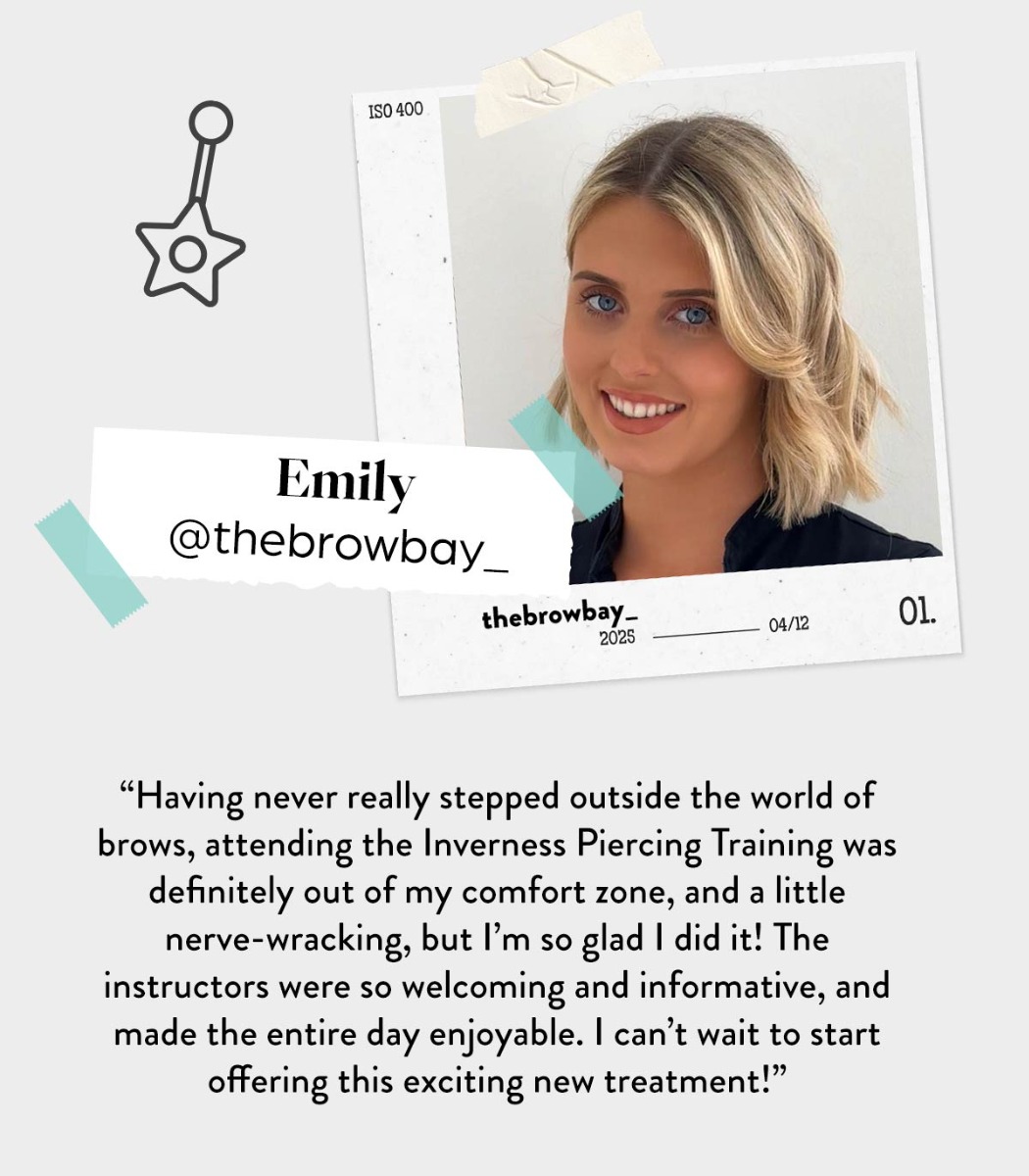 Image of brow artist Emily from The Brow Bay and her review of Inverness ear piercing training